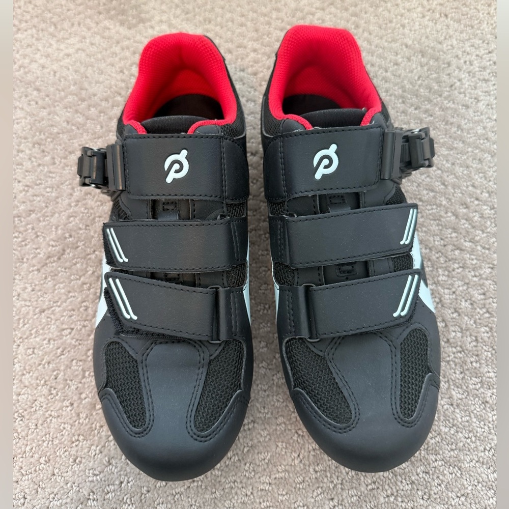 Peloton Black Cycling Shoes with Red Accents